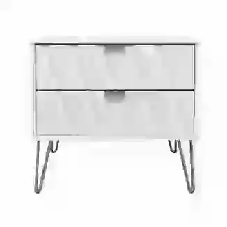 Diamond 2 Drawer Wide Bedside Chest Gold Legs In White or Pink or Blue or Grey